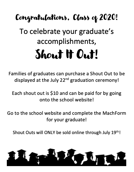 Celebrate your SENIOR with a Shout Out at Graduation